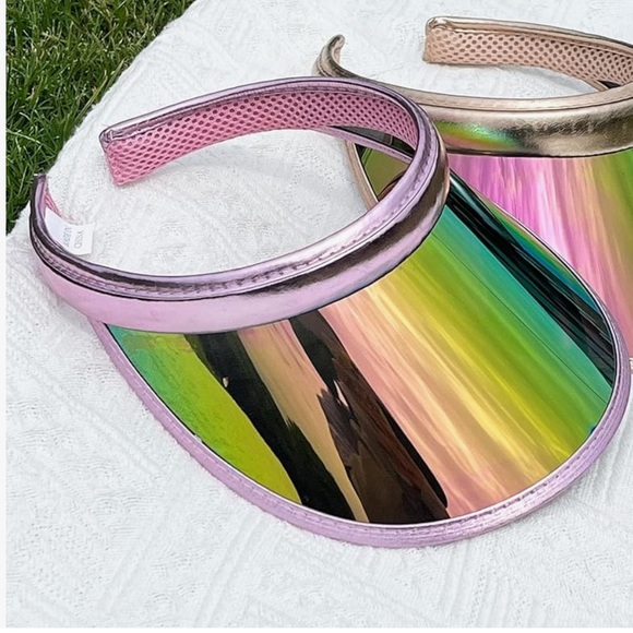 Pink metallic sun visor hat festival rave beach summer river sport events uv nwt